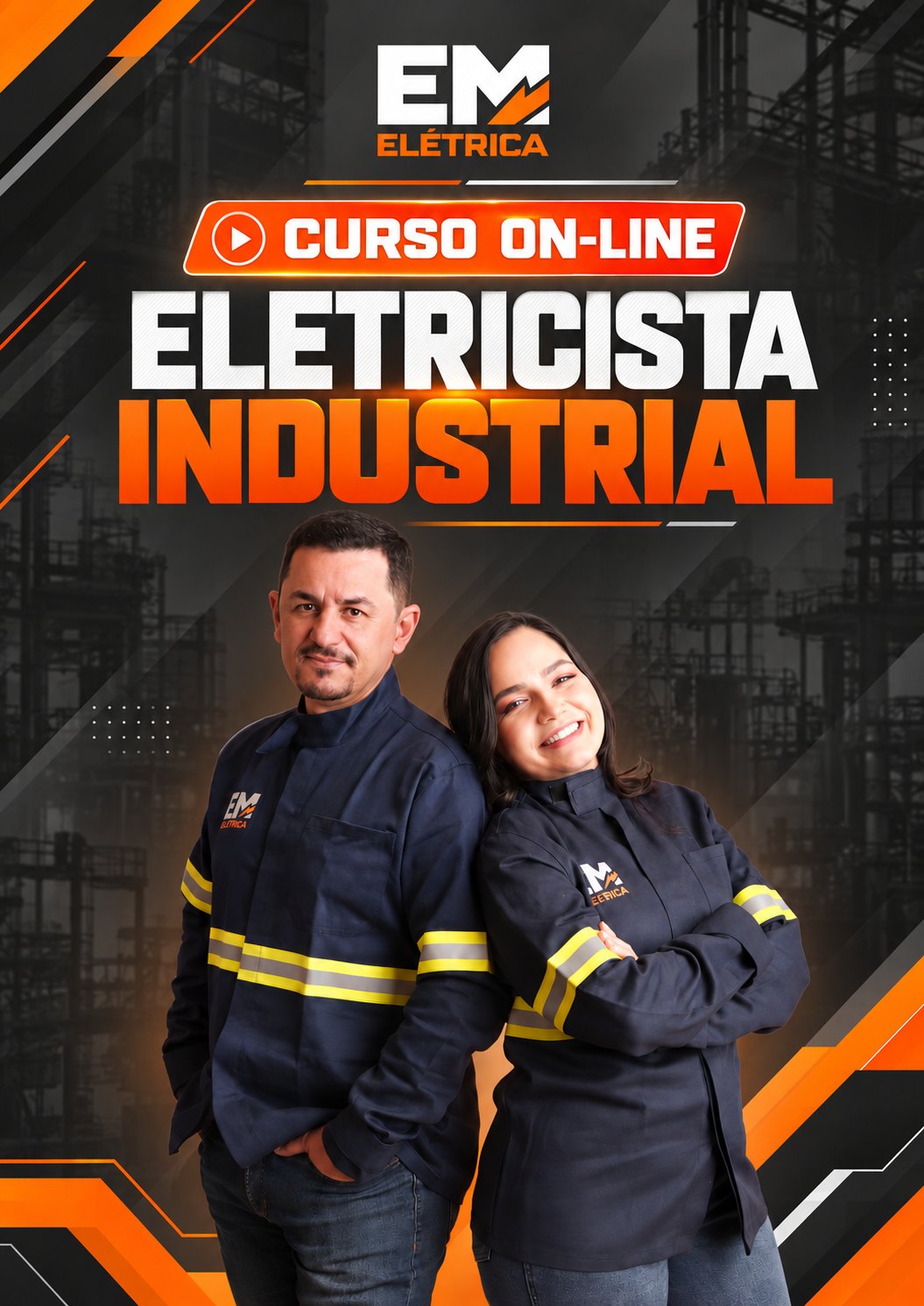 Capa do curso online Eletricista Industrial, com Elifabio Miranda e Emelly Araújo